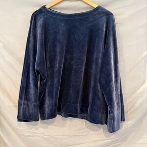 DKNY Sport Navy Velour Oversized Wide Sleeve Pullover Streetwear Top Y2K Vibes